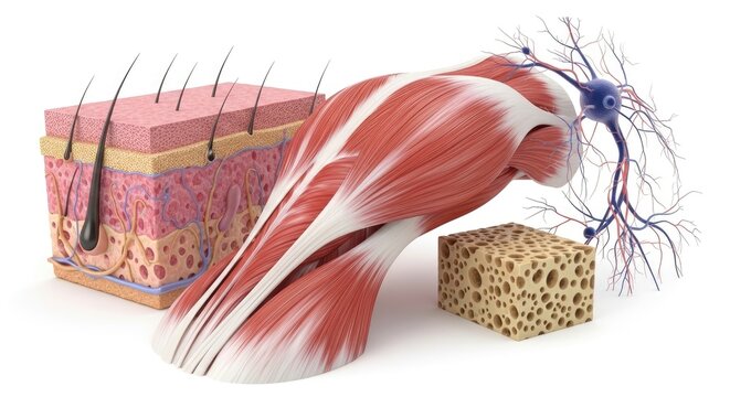 Human Body Tissue Structures Detailed Illustration of Skin Muscle Bone and Nerve