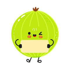 Gooseberry cartoon character holding blank sign