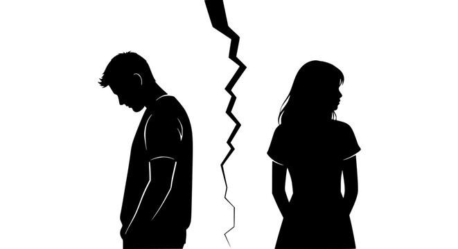 Vector of a man and woman standing apart, representing distance or breakup