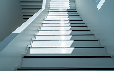 Fototapeta premium Modern White Staircase with Sunlight Shadows stairs architecture