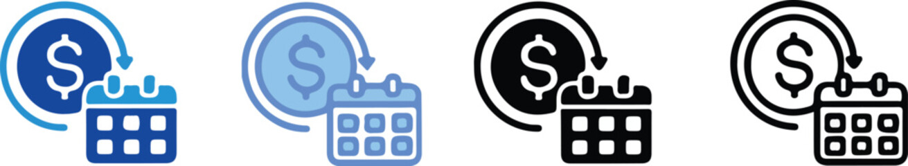 flat design Repayment Icon Set Multiple Style Collection. Financial and loan payment vector symbols for web, mobile, and infographic design.