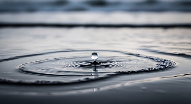 Silent Tsunami Precursor: Suspended Ocean Drop Over Receding Water, Hyperrealistic & Moody