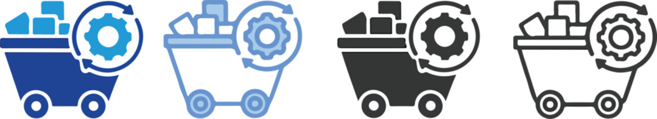 Flat design Processing Icon Set Multiple Style Collection. Data loading, system operation, and workflow progress vector symbols for business and technology design.