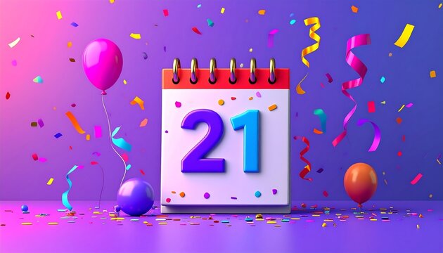 Celebrating 21 Calendar with Confetti and Balloons for a Festive Milestone
