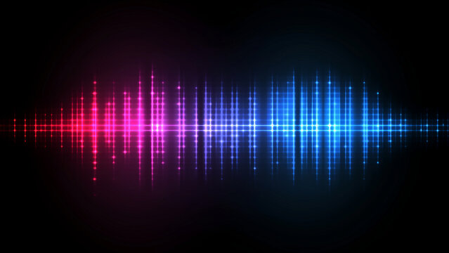 黒い背景に輝くピンクと青の音波・イコライザー