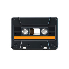 Fototapeta premium Classic black audio cassette tape with orange stripe isolated on transparent background