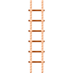 Simple Rope Ladder With Wooden Rungs And Thick Beige Ropes On A White Background