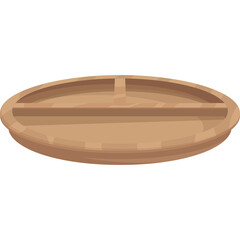 Simple Round Wooden Divided Serving Platter With Three Compartments Isolated On White Background
