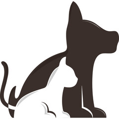 Simple Silhouette Dog And Cat Together Symbol Of Companionship And Friendship Over Transparent Background