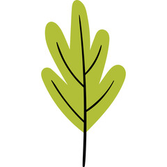 Simple Stylized Green Leaf Illustration with Black Stem on Transparent Background