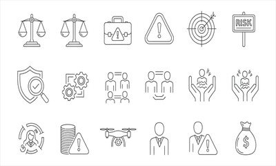 Vector line icon set for business concepts like risk management, compliance, security, and corporate strategy