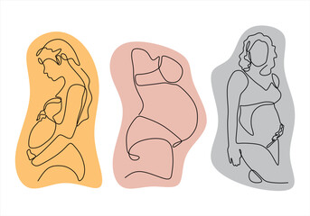 Pregnant Women. line icon-continuous line drawing. Editable stroke. Healthy pregnancy and birth baby symbol in simple linear style. Concept for Happy Mother day banner