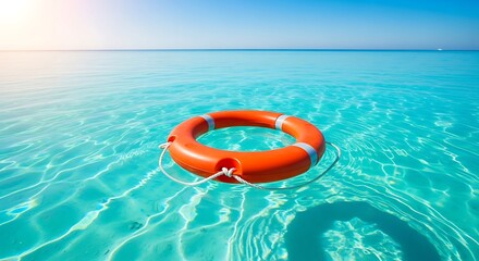 Lifebuoy in Turquoise Water - A Symbol of Safety and Serenity.