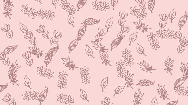 Pink background with sketched floral and leaf patterns suitable for springthemed designs, feminine branding, stationery, and social media graphics.