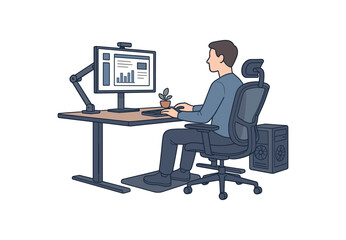 high performance workstation with ergonomic design and posture optimization tools flat vector illustration style isolated on white background