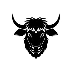 Stylized black yak head drawing on transparent background silhouette