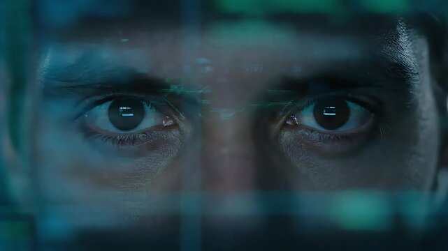 Intense Gaze - A Close-Up of Eyes Reflecting Digital Glitch