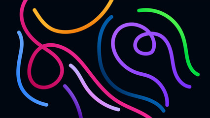 ABSTRACT DARK BACKGROUND WITH LINES HAND DRAWN SHAPES GRADIENT SMOOTH LIQUID COLORFUL RIBBONS DESIGN VECTOR TEMPLATE GOOD FOR MODERN WEBSITE, WALLPAPER, COVER DESIGN 