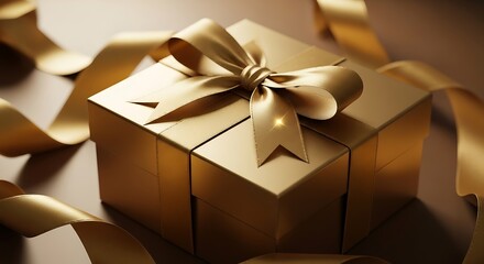 Elegant golden gift box with a luxurious satin ribbon for special occasions today
