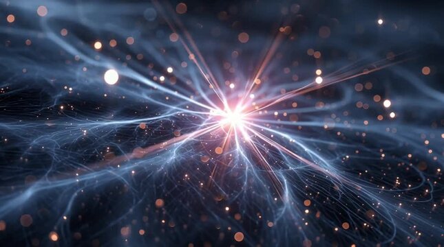 Quantum Photonics Communication: Vertical laser beam array transmitting encoded photon streams upward
