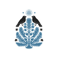 Merry Christmas and Happy New Year illustration, for greeting cards, posters, holiday covers. Xmas festive linocut black hand drawn.