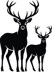 Deer silhouette illustration, antler wildlife art, forest animal clipart, majestic stag design, black vector graphic, nature themed printable