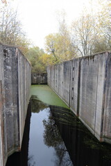 Gateway No. 4 of the Mazursky Canal near the village of Novo-Biyskoe, Kaliningrad region.An unfinished waterway in former East Prussia