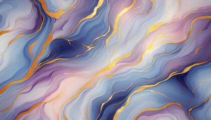 minimalist seamless marble pattern in vibrant lilac blue and gold, abstract colorful background