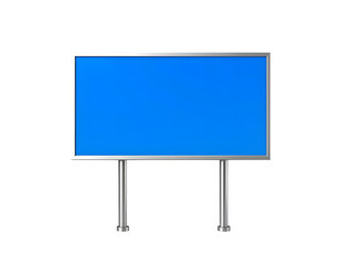 Obraz premium A blank blue rectangular billboard with a silver frame and two metal legs isolated on transparent background