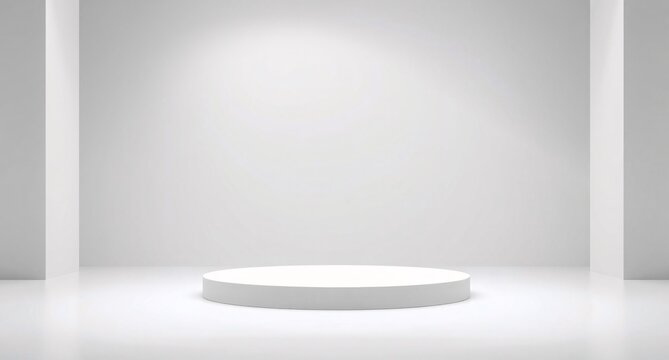 White round podium in empty room, 3d rendering. Computer digital drawing
