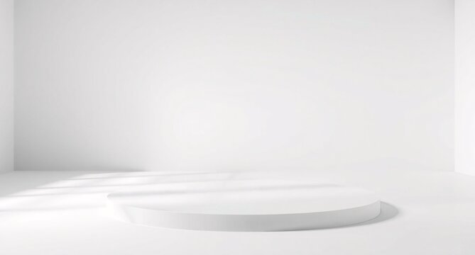 White round podium in empty room, 3d rendering. Computer digital drawing 