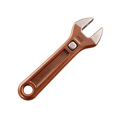 Obraz premium A single adjustable wrench tool with a copper metallic finish isolated on transparent background