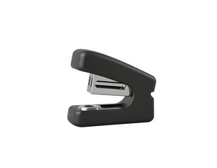 A sleek black office stapler with a metallic silver stapling mechanism isolated on transparent background