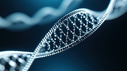Exploring the intricate design of a digital DNA double helix against a serene blue backdrop