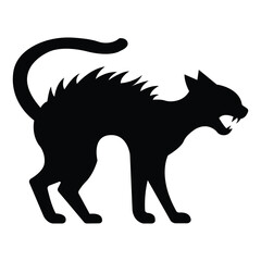 Silhouette of a hissing black cat with arched back Halloween spooky animal illustration