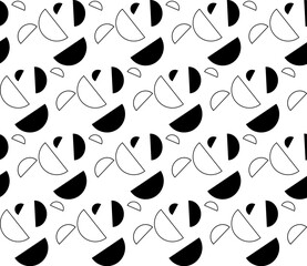 Abstract geometric seamless pattern of black semicircles on a white background