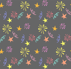 Festive seamless pattern with multicolored confetti on a gray background