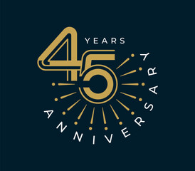 Obraz premium 45 Years Anniversary with fireworks design vector illustration. Unique 45 years logo design template. In gold color.