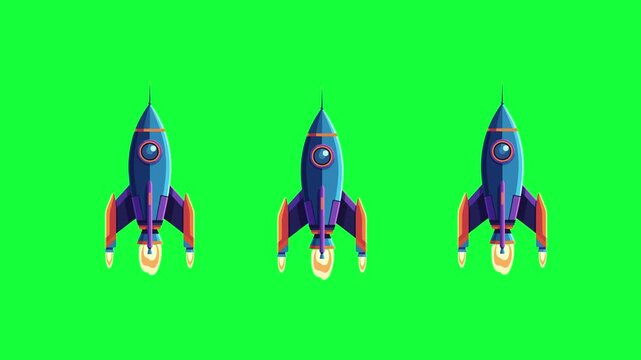 Alternate animated rocket vector design showing smooth liftoff motion with flame trail and smoke