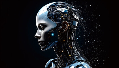 Futuristic Female Robot with Artificial Intelligence Concept Art