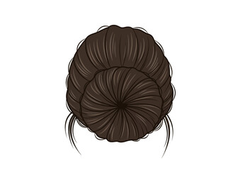 A stylized cartoon topdown view of a brown hair bun showing the coiled hair arrangement