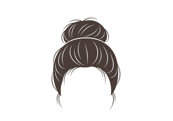 Brown hair is styled in a neat bun with loose ends showcasing a clean and modern look