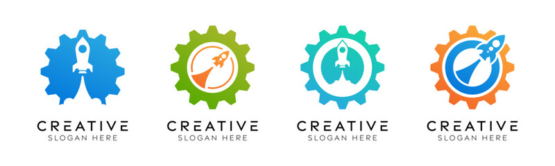 Set of rocket gear logo design templates. Modern isolated rocket gear design for manufacturing, engineering, and innovation.	
