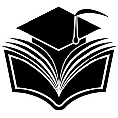 Simple black silhouette illustration of an open book with blank pages ideal for educational or literary concepts