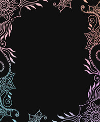 Gradient Mehndi Floral Frame on Black Background