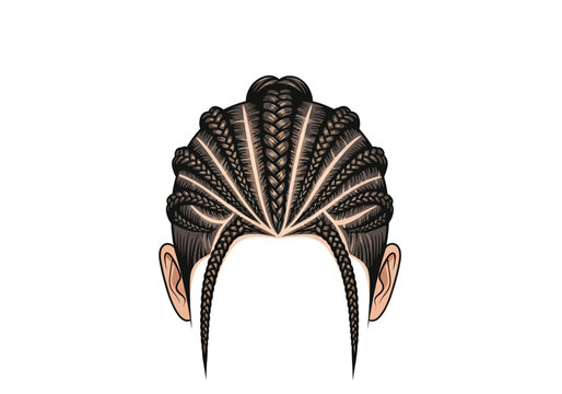 Closeup of braided hair dark cornrows pulled back head shape visible
