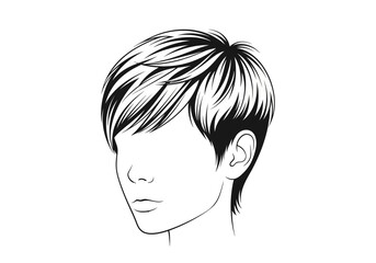 Line art person with short hair side view facial features indicated but not detailed