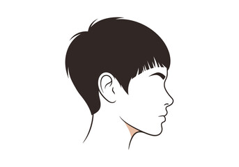 Sideview illustration of a person with short hair visible ear nose and neck on a white background