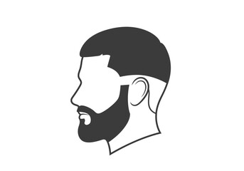 Side profile image of a mans head and shoulders with a beard and a specific haircut