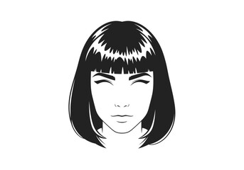 Stylized drawing of a womans head with short hair and minimal facial features